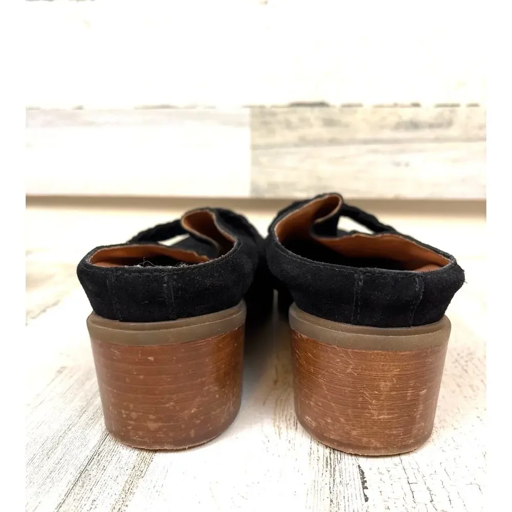 OTBT Black Suede Braided Rope Heeled Clogs Womens 10 Boho Chic